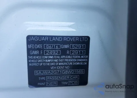 2016 Jaguar Xjl Portfolio z USA, uszkodzony, nr VIN SAJWA2G71G8W01565